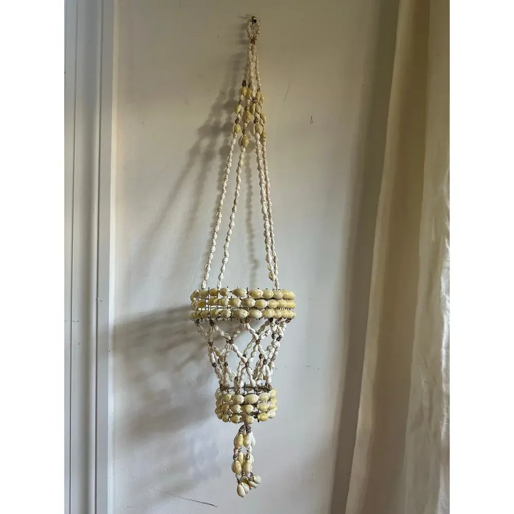 Vintage Sea Shell Hanging Macrame Plant candle Holder Boho decor beach nautical